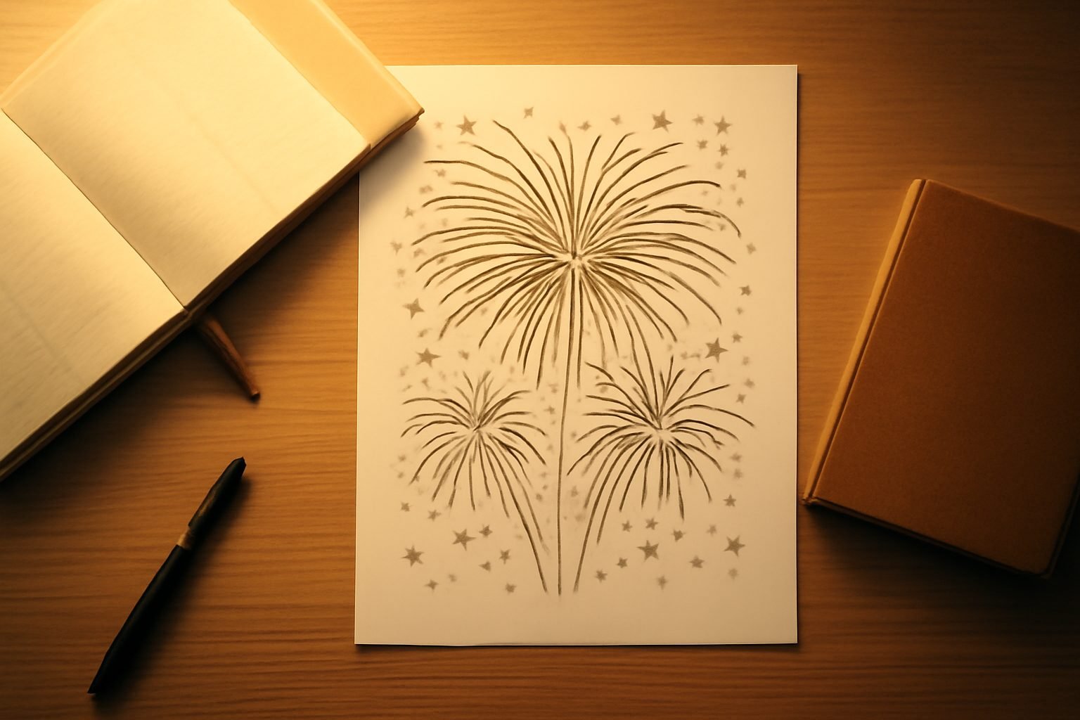 Feuerwerk Ausmalbild zum Ausdrucken — 8 Punkte zum Abhaken
