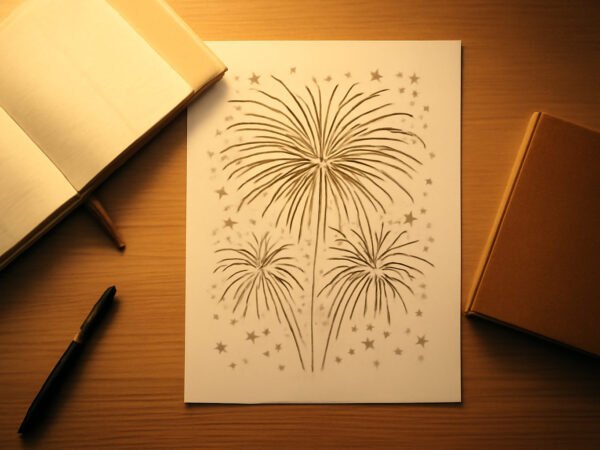 Feuerwerk Ausmalbild zum Ausdrucken — 8 Punkte zum Abhaken