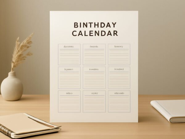 Geburtstagskalender zum Ausdrucken — 11 Punkte zum Abhaken