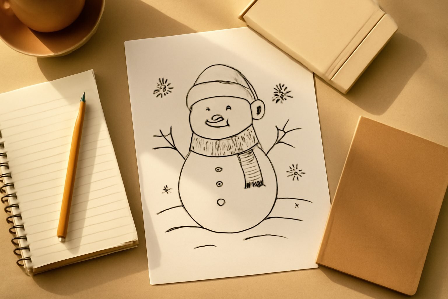 Schneemann Ausmalbild zum Ausdrucken — 8 Punkte zum Abhaken