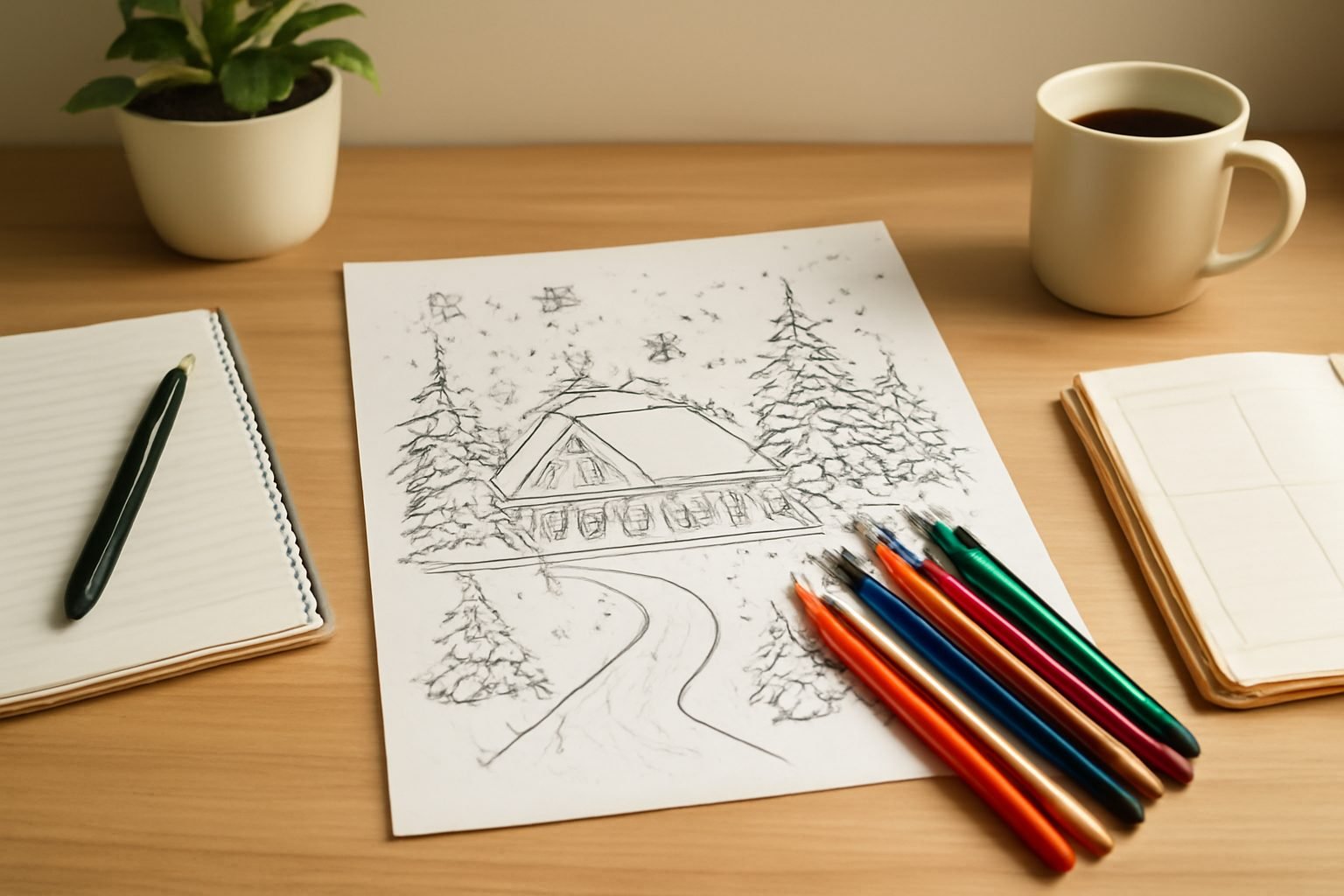 Winterlandschaft Ausmalbild zum Ausdrucken