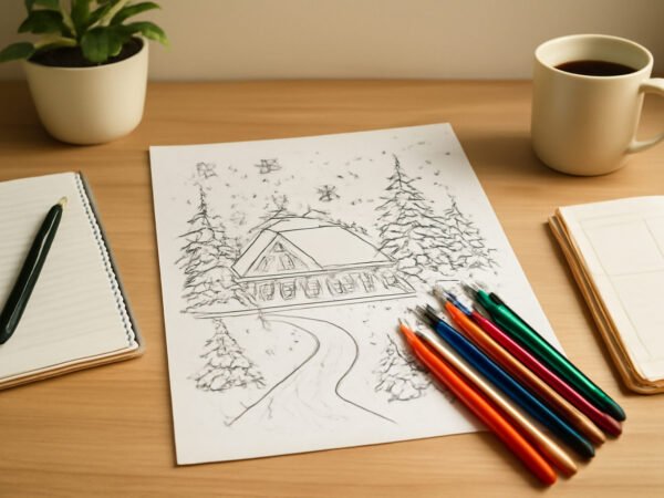 Winterlandschaft Ausmalbild zum Ausdrucken